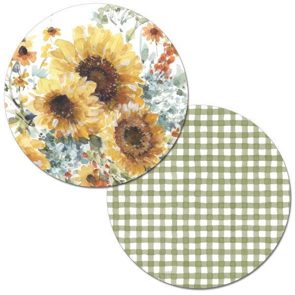 ! 4 Plastic Country Round Reversible Placemat Sunflowers Forever