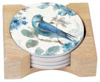 Indigold Bird 4 Stone Coasters-Wood Holder