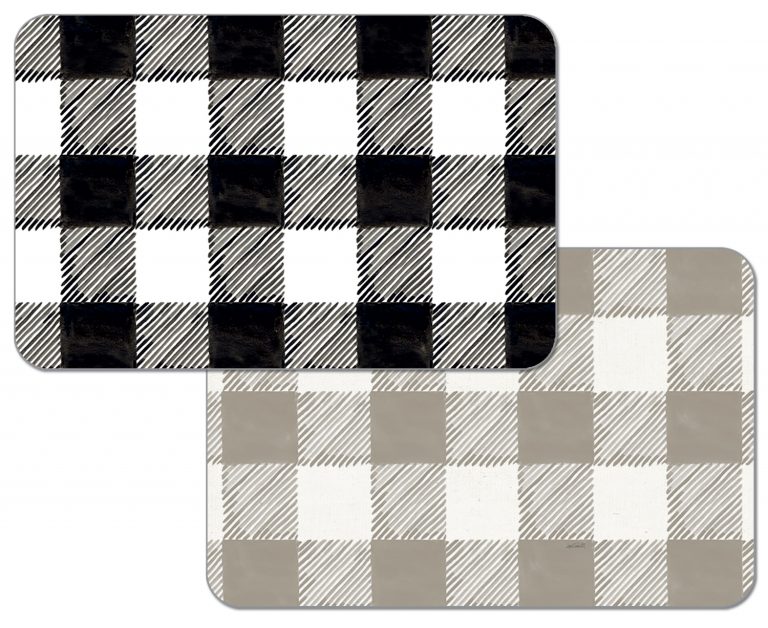 ! 4 Bistro Taupe or Black Buffalo Check Plastic Placemats
