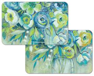 ! 4 Blue and Green Floral Placemats Summer Blooms