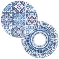* 4 Aegean Blue Moroccan Reversible Round Plastic Placemats * 4 Aegean Blue Moroccan Reversible Round Plastic Placemats