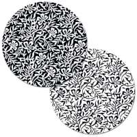 * - 4 Black-White Woodblock Reversible Round Plastic Placemats