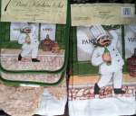 7 pc Cotton Kitchen Towel-Mitt-Potholder Set - Chef (green)