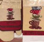 A  7pc Cotton Kitchen Towel-Mitt-Potholder - Coffee Theme