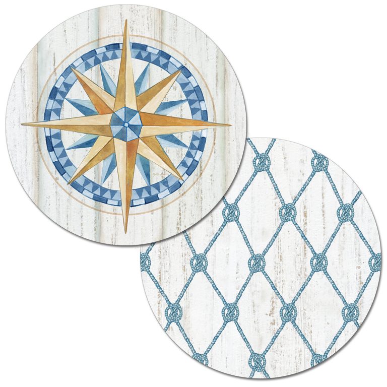 ! A Beach Nautical Reversible 4 Round Plastic Placemats Set Sail ! A Beach Nautical Reversible 4 Round Plastic Placemats Set Sail