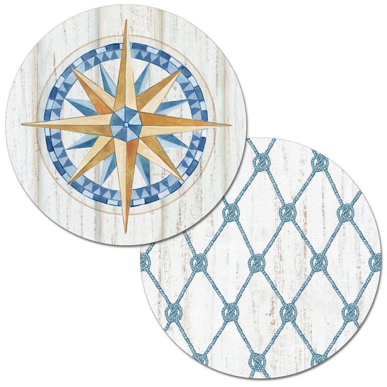 ! A Beach Nautical Reversible 4 Round Plastic Placemats Set Sail