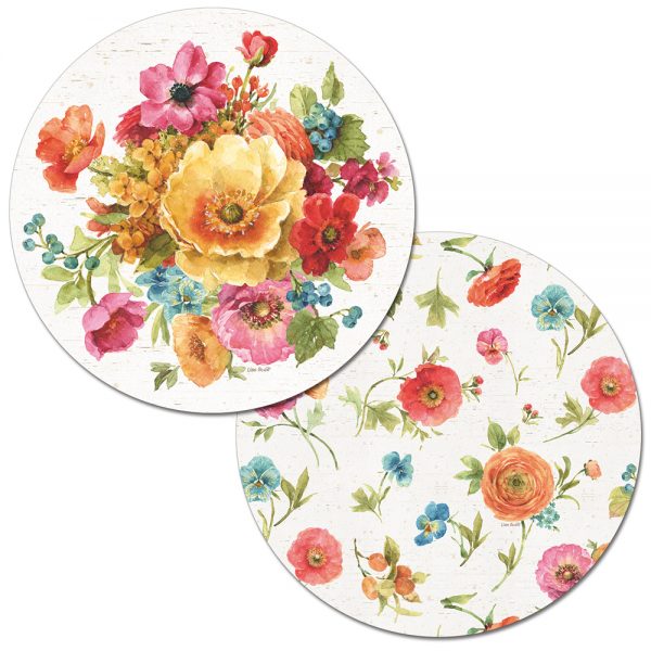 ! Reversible Floral Plastic Placemats Country Fresh Round ! Reversible Floral Plastic Placemats Country Fresh Round