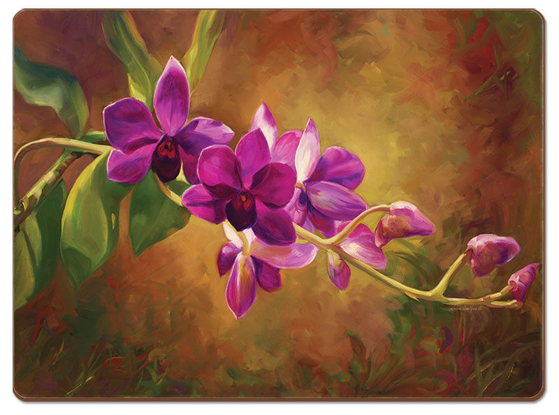! 4 CorkBack Hardboard Floral Placemats Purple Orchid ! 4 CorkBack Hardboard Floral Placemats Purple Orchid