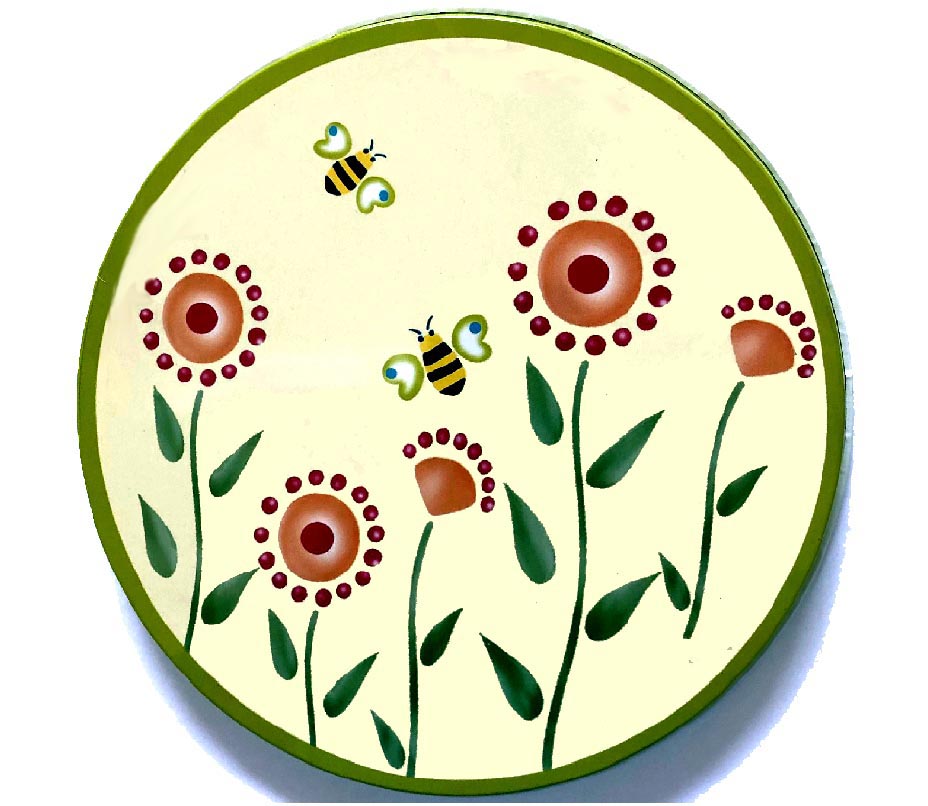 ! - Artistic Floral Bumblebee Round Metal Stove Burner Covers ! - Artistic Floral Bumblebee Round Metal Stove Burner Covers