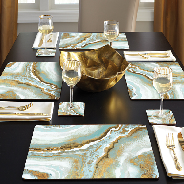 VHC Coastal Placemat Set 6 Dining Kitchen Table Mat Pad Tan Creme Seashell Print 