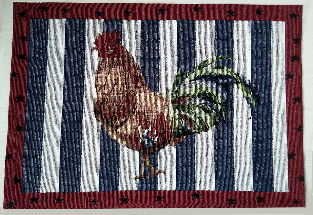 CLEARANCE Fabric Woven Tapestry Placemats-Americana Rooster CLEARANCE Fabric Woven Tapestry Placemats-Americana Rooster