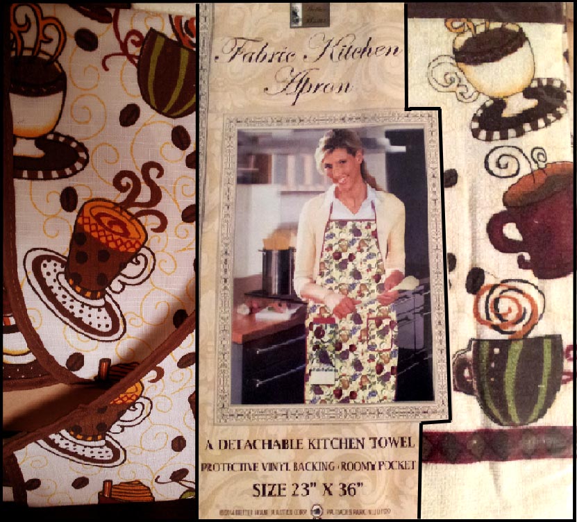 . Coffee Themed Cotton Towel & Craft or Kitchen Apron .