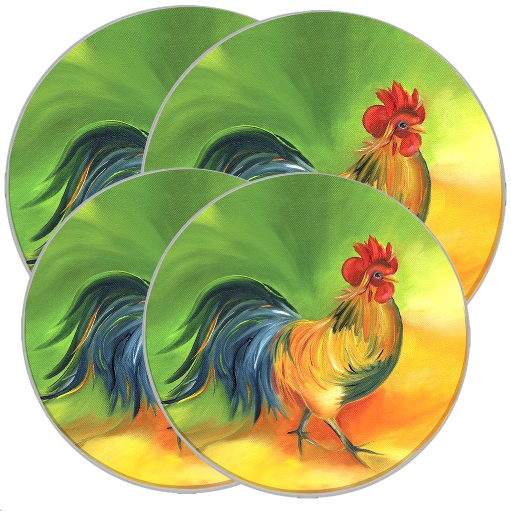 * - 4 Round Metal Stove Burner Covers Rooster-doodle-do * - 4 Round Metal Stove Burner Covers Rooster-doodle-do