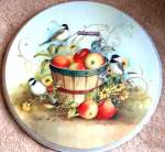 Apple Basket Chickadee Bird Round Metal Stove Burner Covers