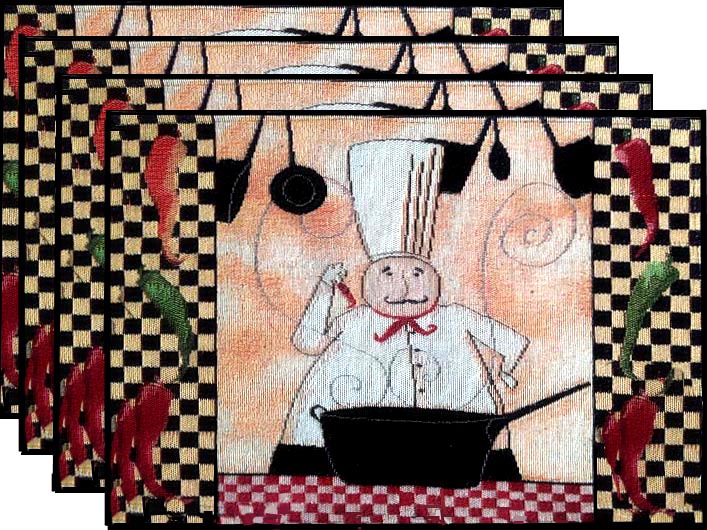 CLEARANCE Fabric 4 Woven Tapestry Placemats-French Chef