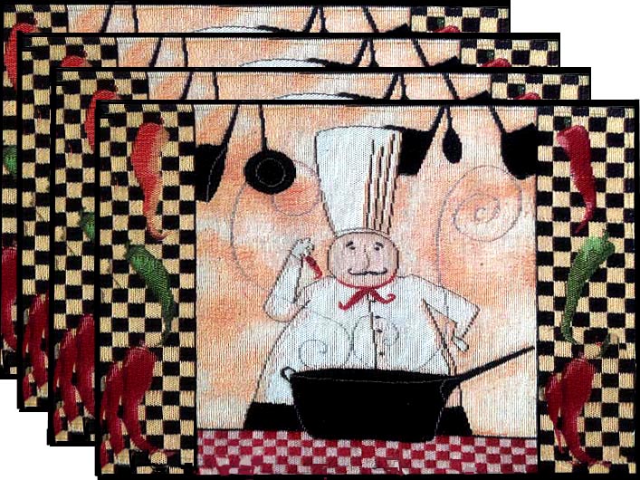 CLEARANCE Fabric 4 Woven Tapestry Placemats-French Chef CLEARANCE Fabric 4 Woven Tapestry Placemats-French Chef