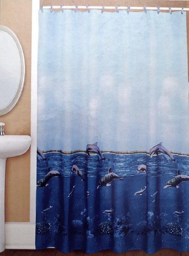 CLEARANCE Blue Dolphins Polyester Shower Curtain