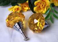 ~LARGE Set Of 2 Amber Solid Crystal Glass DrawerDoor Pull ~LARGE Set Of 2 Amber Solid Crystal Glass DrawerDoor Pull