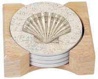 Beach Seashell Coastal Beauty Stone Coaster w/holder Beach Seashell Coastal Beauty Stone Coaster w/holder