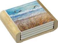 Beach Watch Coastal 4 Stone Coasters and Wood Holder Beach Watch Coastal 4 Stone Coasters and Wood Holder