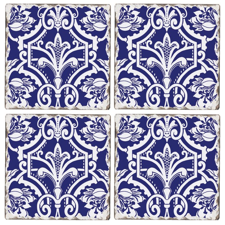4 Cork-Backed Coasters Blue white Jardinage 4 Cork-Backed Coasters Blue white Jardinage