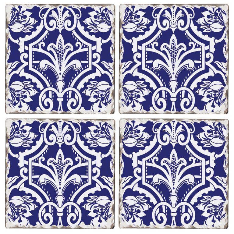 4 Cork-Backed Coasters Blue white Jardinage