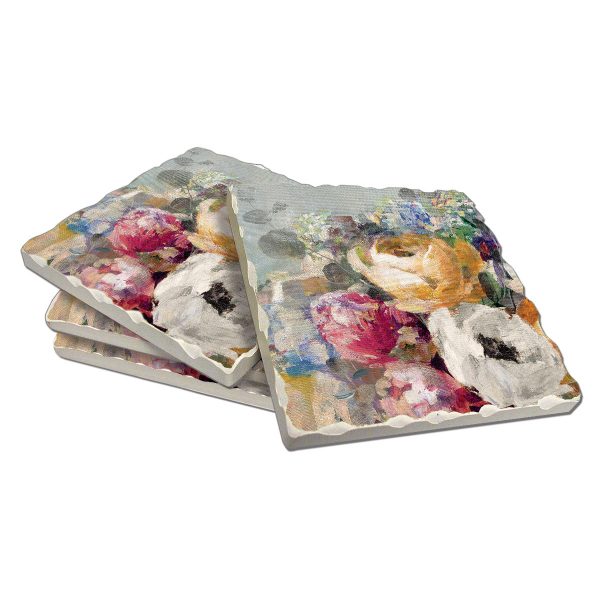 ! 4 Cork-Back Stone Coasters Fall Bouquet ! 4 Cork-Back Stone Coasters Fall Bouquet