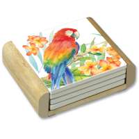 4 Beach Parrot Tropical Birds Stone Coasters w/Holder
