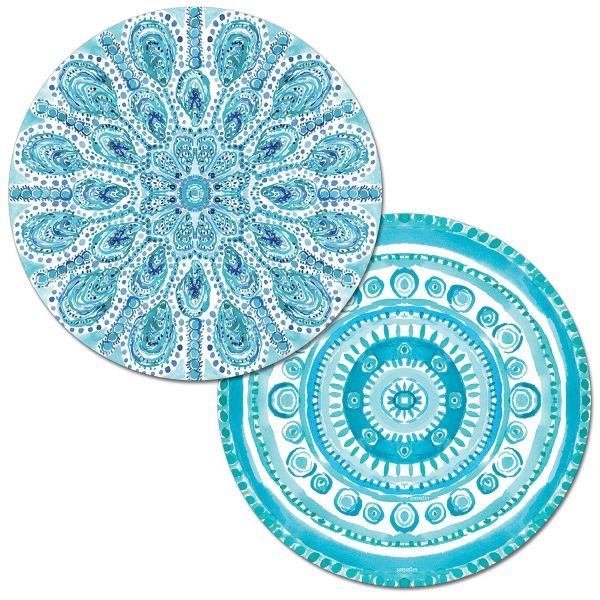 ! 4 Reversible Beach Round Placemats Ocean Fantasy ! 4 Reversible Beach Round Placemats Ocean Fantasy