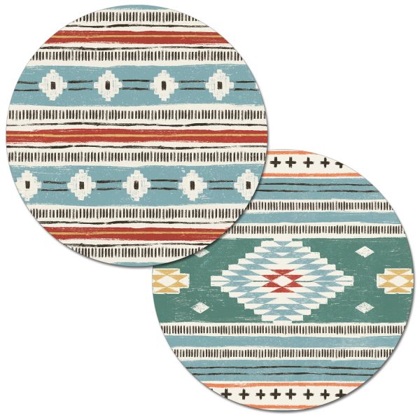 ! 4 Reversible Round Southwestern Placemats Vintage Lake