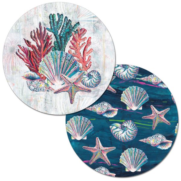 ! 4 Beach Coastal Round Plastic Placemats Jewels Of The Sea ! 4 Beach Coastal Round Plastic Placemats Jewels Of The Sea