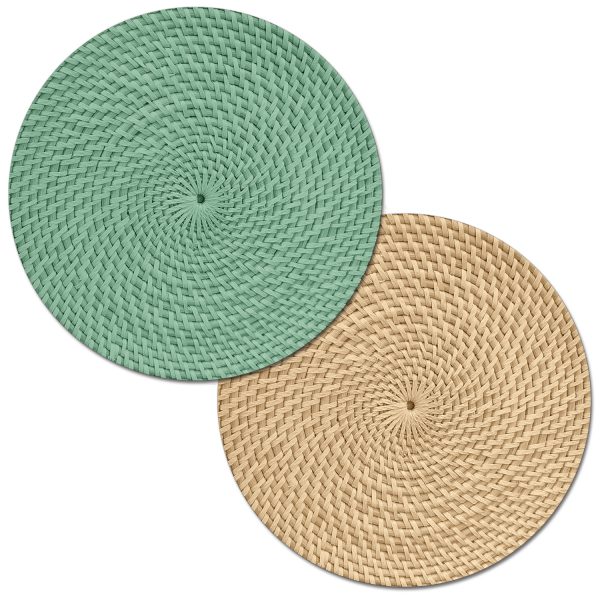 ! A Basketweave Round Reversible Colors Plastic Placemat ! A Basketweave Round Reversible Colors Plastic Placemat