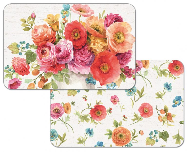 ! 4 Floral Reversible Plastic Placemats Country Fresh ! 4 Floral Reversible Plastic Placemats Country Fresh