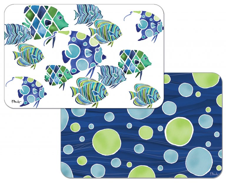 ! 4 Blue and White Fish Placemats Tahiti Blues ! 4 Blue and White Fish Placemats Tahiti Blues