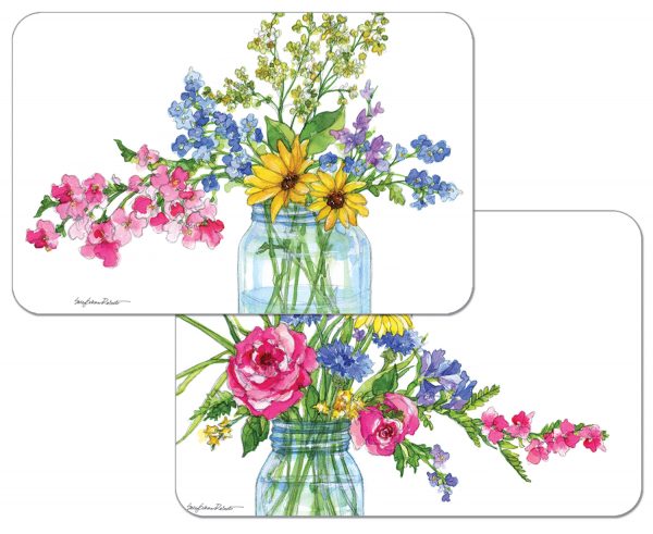 ! 4 Floral Plastic Placemats Jars of Sunshine ! 4 Floral Plastic Placemats Jars of Sunshine