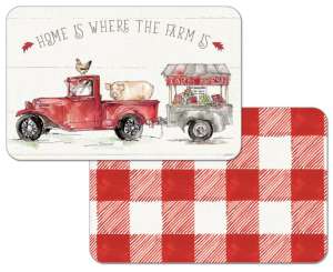 * 4 Farmhouse Red and White Plastic Placemats Country Life * 4 Farmhouse Red and White Plastic Placemats Country Life