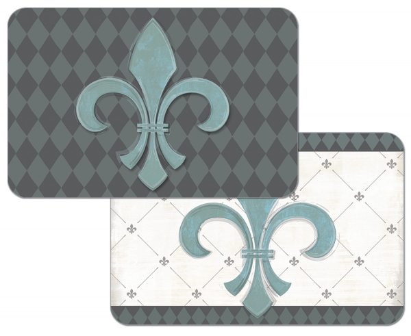 ! 4 Reversible Plastic Placemats Teal Fleur de Lis ! 4 Reversible Plastic Placemats Teal Fleur de Lis