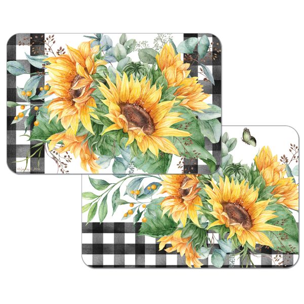! 4 Plastic Country Placemats Reversible Sunflower Fields ! 4 Plastic Country Placemats Reversible Sunflower Fields
