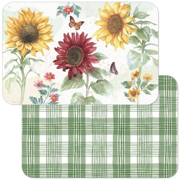 ! 4 Plastic Country Placemats Reversible Sunflower Splendor ! 4 Plastic Country Placemats Reversible Sunflower Splendor