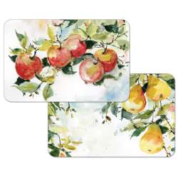 ! Apple-Pear 4 Reversible Plastic Placemats Watercolor Fruit ! Apple-Pear 4 Reversible Plastic Placemats Watercolor Fruit