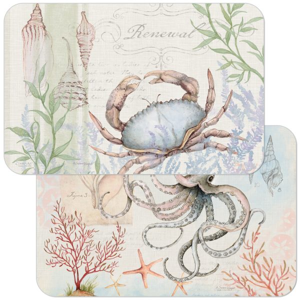 ! 4 Beach Coastal Round Plastic Placemats Caribbean Seas ! 4 Beach Coastal Round Plastic Placemats Caribbean Seas