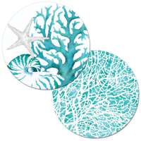 * 4 Reversible Round Plastic Placemats beach Teal Coral Life * 4 Reversible Round Plastic Placemats beach Teal Coral Life