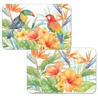 * 4 Colorful Parrots Tropical Birds Floral Plastic Placemats * 4 Colorful Parrots Tropical Birds Floral Plastic Placemats