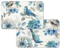 * 4 Bluebird Floral Reversible Plastic Placemats Indigold * 4 Bluebird Floral Reversible Plastic Placemats Indigold