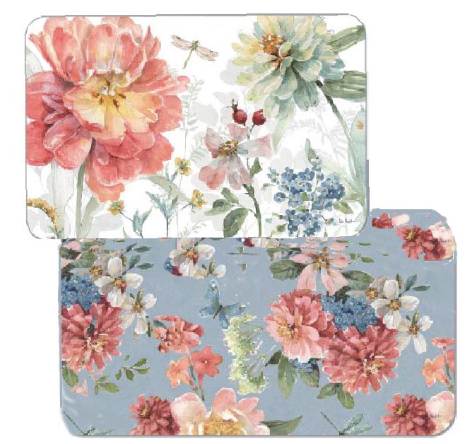 ! - Floral 4 Reversible Plastic Placemats Spring Meadow ! - Floral 4 Reversible Plastic Placemats Spring Meadow