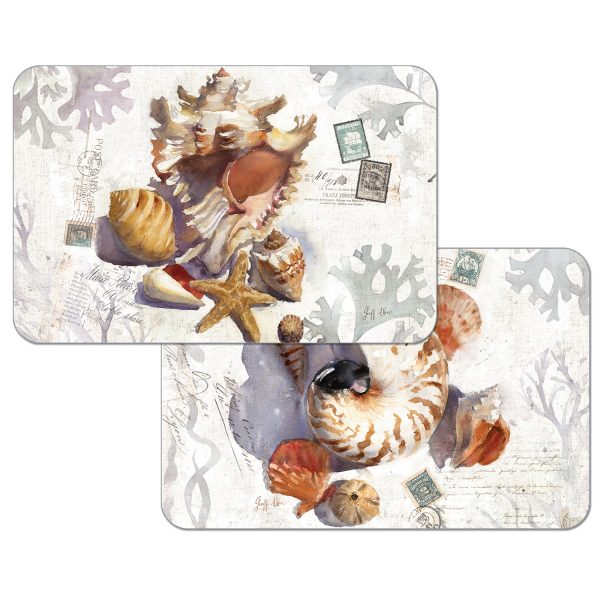 ! 4 Beach Coastal Plastic Placemats Sundrenched Shells ! 4 Beach Coastal Plastic Placemats Sundrenched Shells