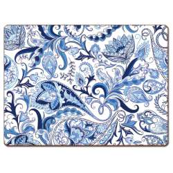 ! 4 Cork Back Hardboard Placemats Blue Paisley ! 4 Cork Back Hardboard Placemats Blue Paisley