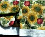 5pc Cotton Kitchen Towel-Mitt-Potholder Country Sunflower